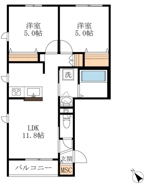 ＲＩＶＥＲＳＩＤＥ純Ⅱ 0201号室 間取り