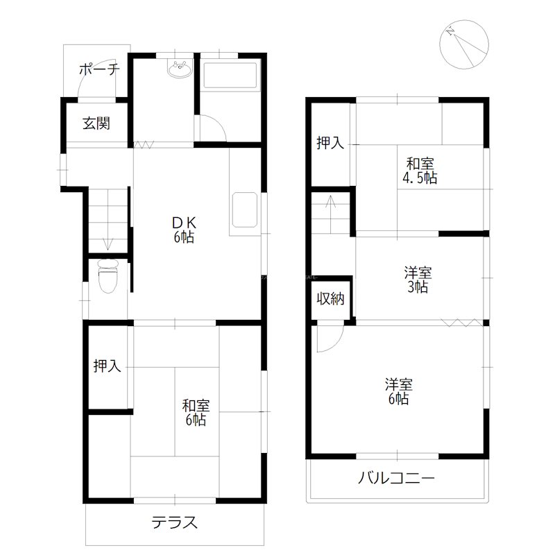 加古川市野口町北野貸家 間取り図