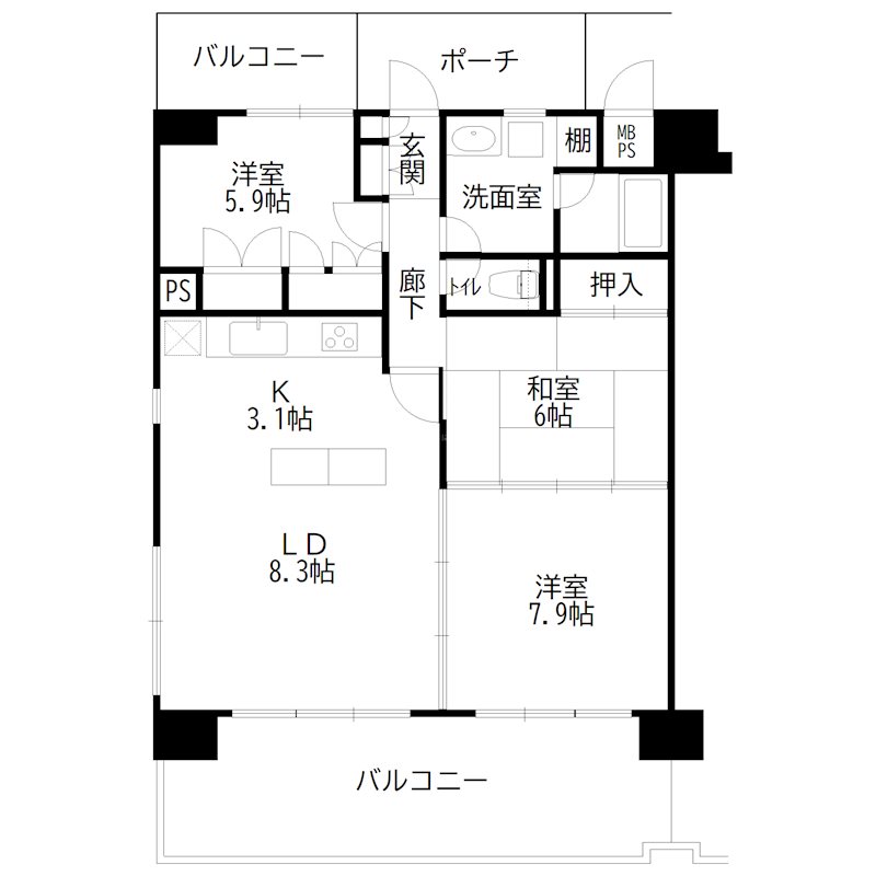 朝日プラザ加古川ヴィラージュ 間取り図