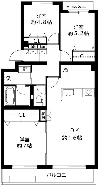 アソシエール世田谷弦巻 303号室 間取り