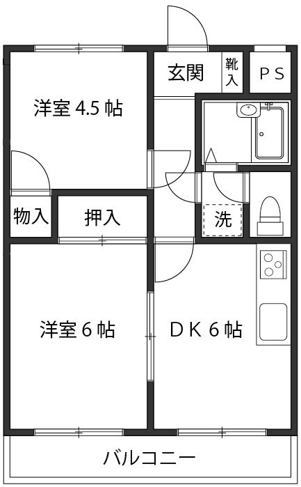 オークハイツＳ棟 102号室 間取り