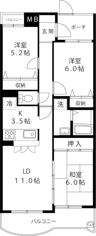 メルヴェユⅡ 202号室 間取り