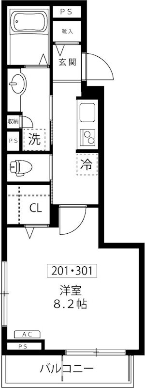 ウィステリア島津山 201号室 間取り