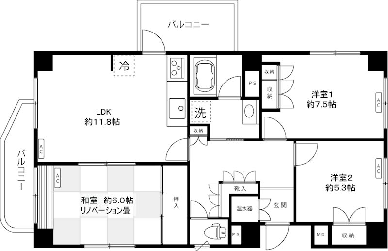 ホワイトパレス 603号室 間取り