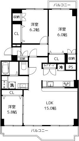 市川グリーンハイツＢ棟 807号室 間取り