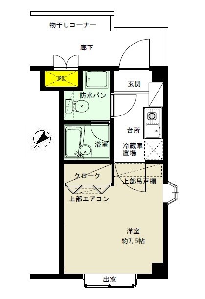 清水学生会館B館 210号室 間取り