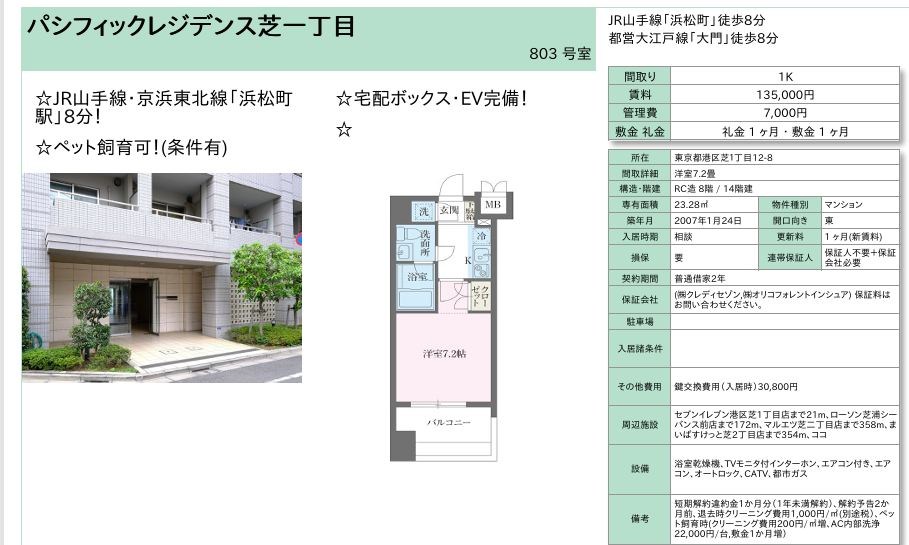 パシフィックレジデンス芝一丁目 803号室 間取り