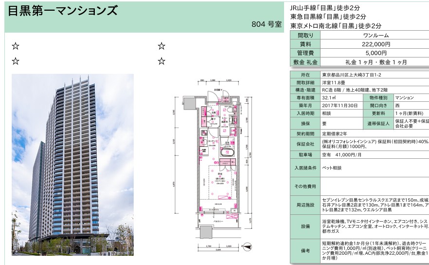 目黒第一マンションズ 804号室 間取り