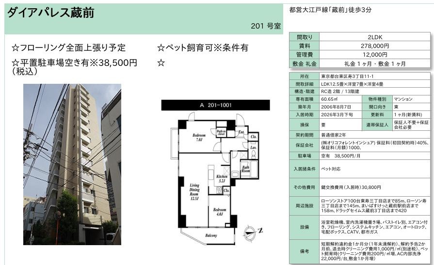 ダイアパレス蔵前 201号室 間取り