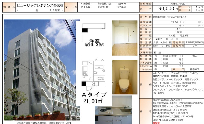 ヒューリックレジデンス参宮橋 713号室 間取り