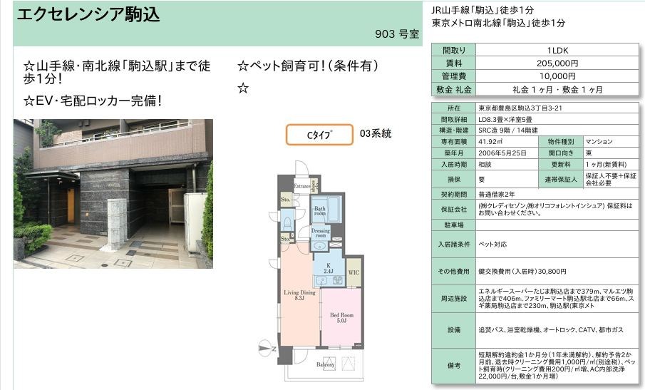 エクセレンシア駒込 903号室 間取り