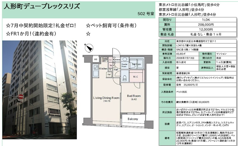 人形町デュープレックスR's 502号室 間取り