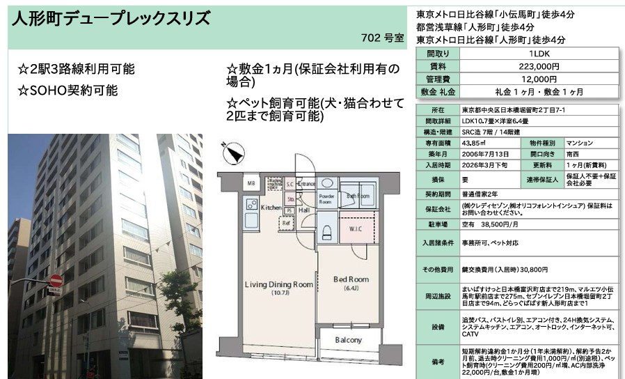 人形町デュープレックスR's 702号室 間取り