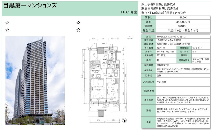 目黒第一マンションズ 1107号室 間取り