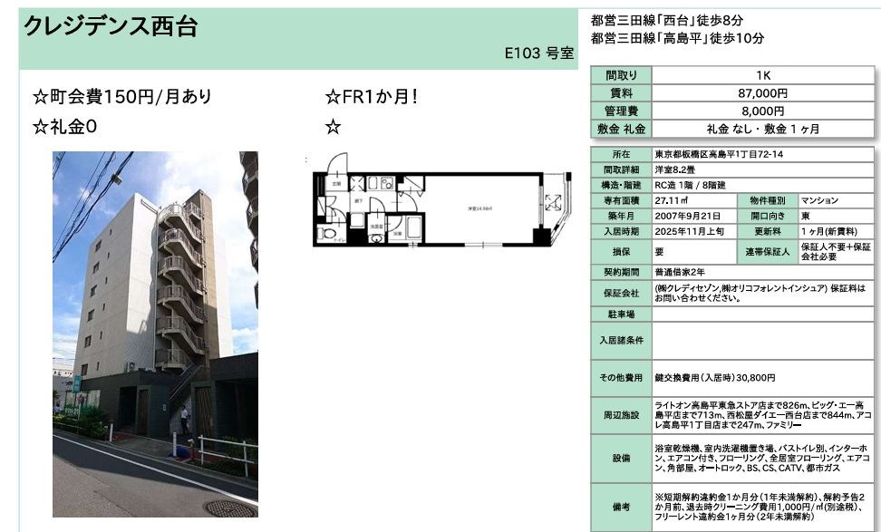 クレジデンス西台EAST 103号室 間取り