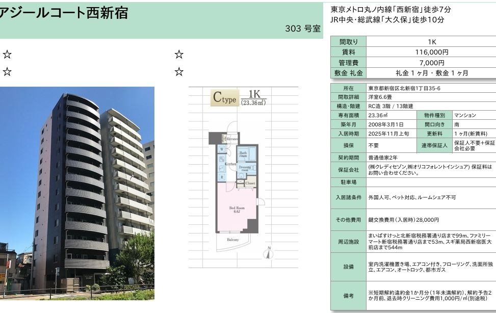 アジールコート西新宿 303号室 間取り