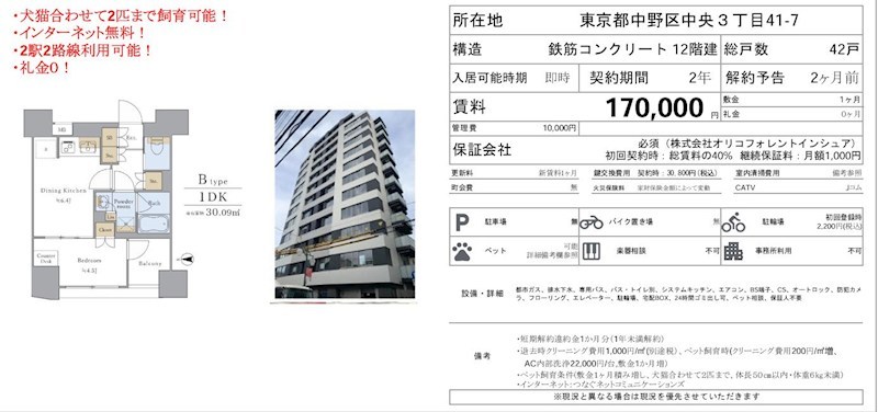 プライマル新中野 302号室 間取り