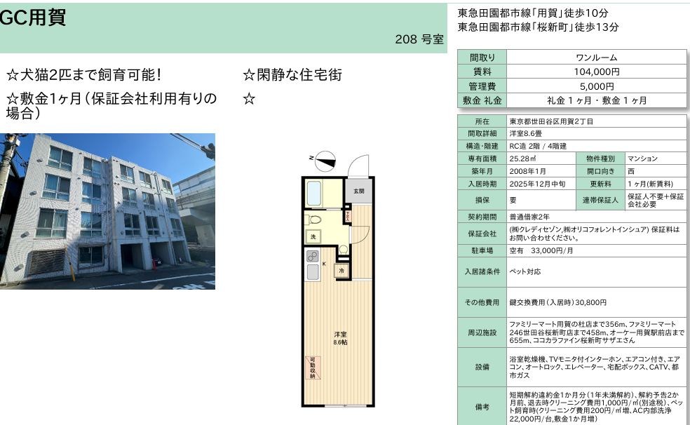 ＧC用賀 208号室 間取り