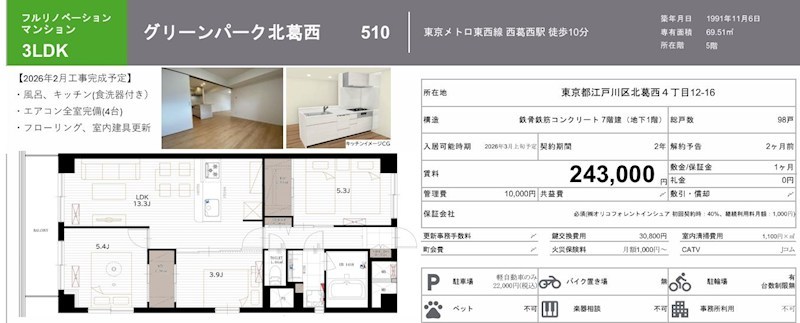 グリーンパーク北葛西 510号室 間取り