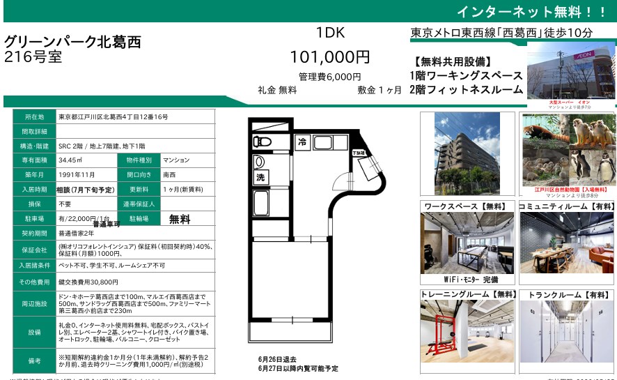 グリーンパーク北葛西 216号室 間取り
