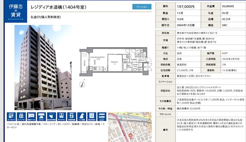 レジディア水道橋 1404号室 間取り
