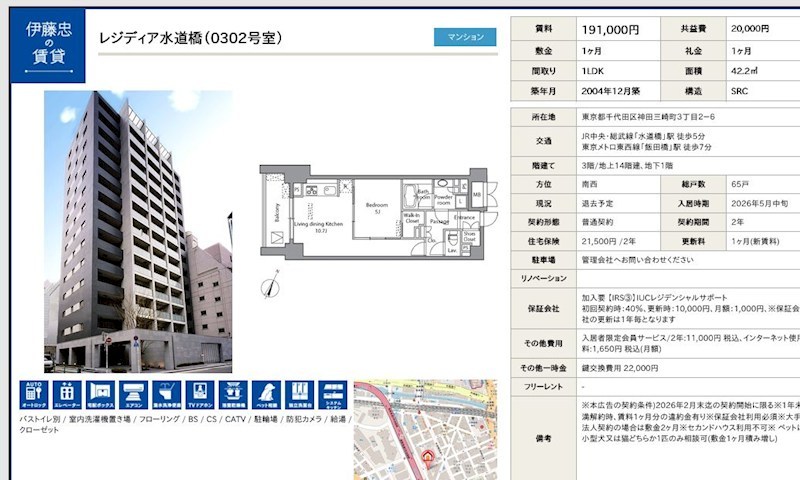 レジディア水道橋 302号室 間取り