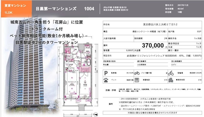 目黒第一マンションズ 1004号室 間取り