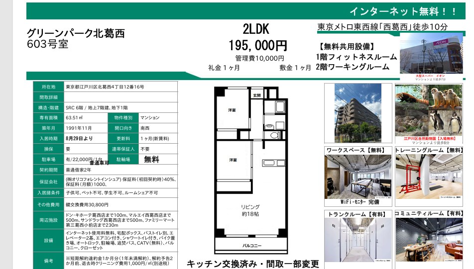 グリーンパーク北葛西 603号室 間取り