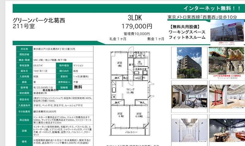 グリーンパーク北葛西 211号室 間取り