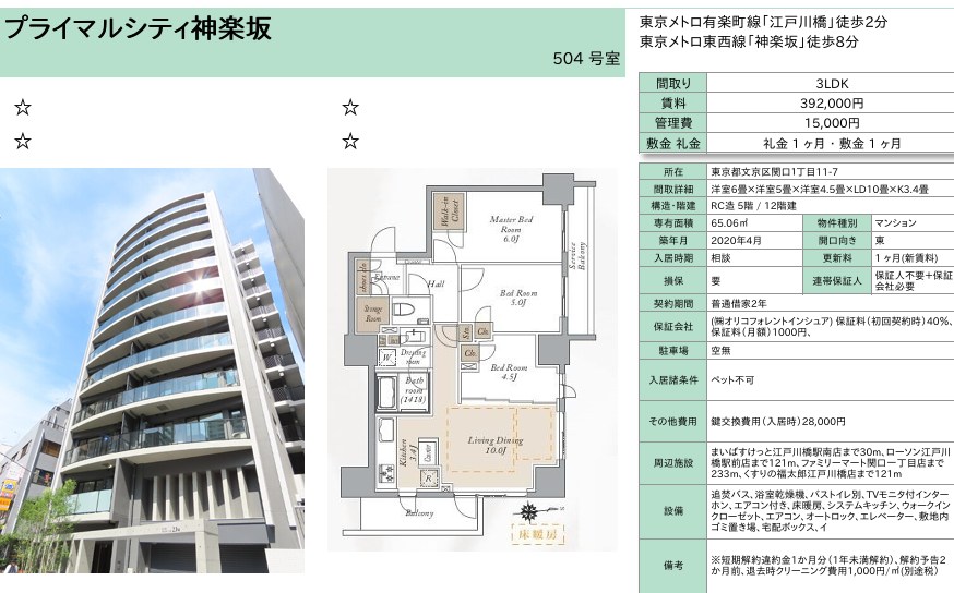 プライマルシティ神楽坂 504号室 間取り