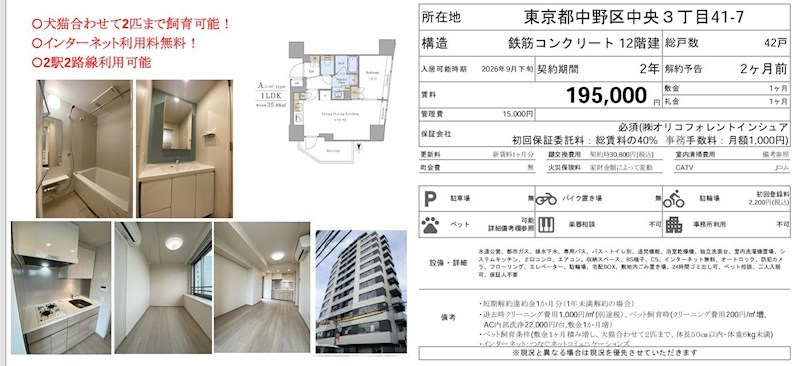 プライマル新中野 301号室 間取り