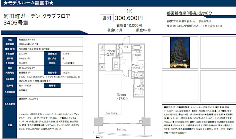 河田町ガーデンクラブフロア 間取り