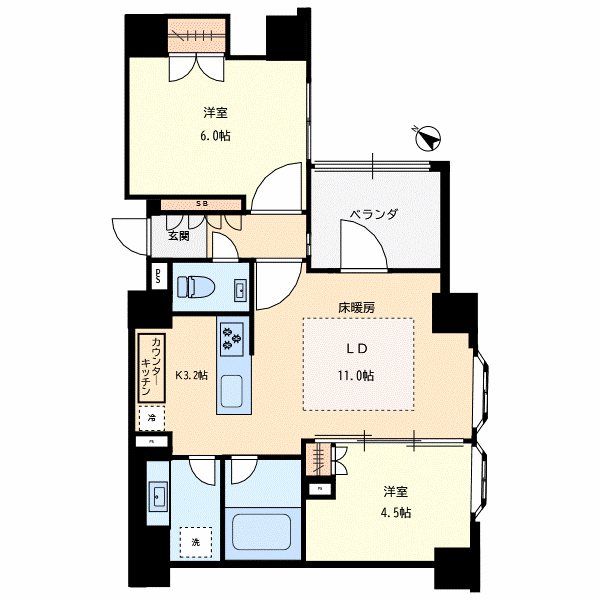 オークプレイス目黒行人坂 404号室 間取り