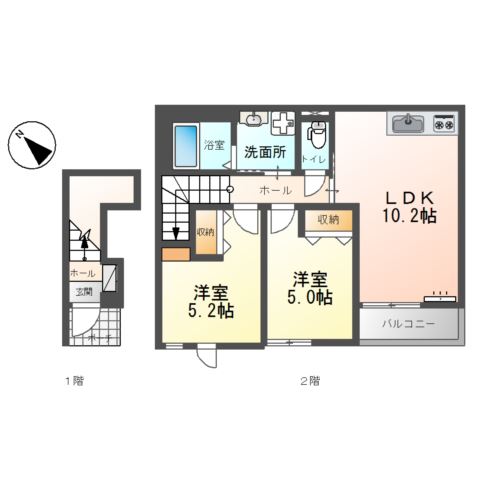 仮称）泉大津市綾井新築アパート 間取り