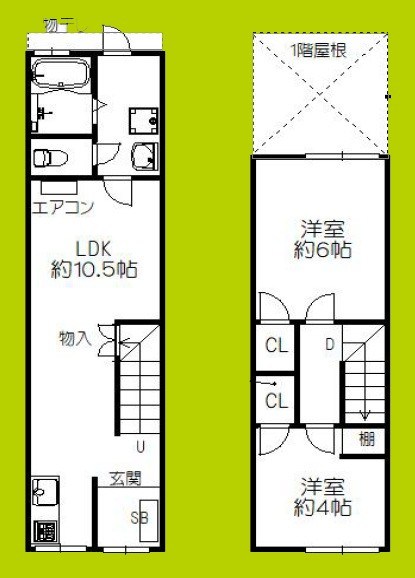 旭区高殿6丁目・路地裏長屋 間取り