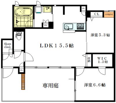 APPLE　COURT 101号室 間取り