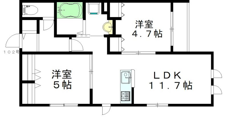 コマフラッツ 102号室 間取り