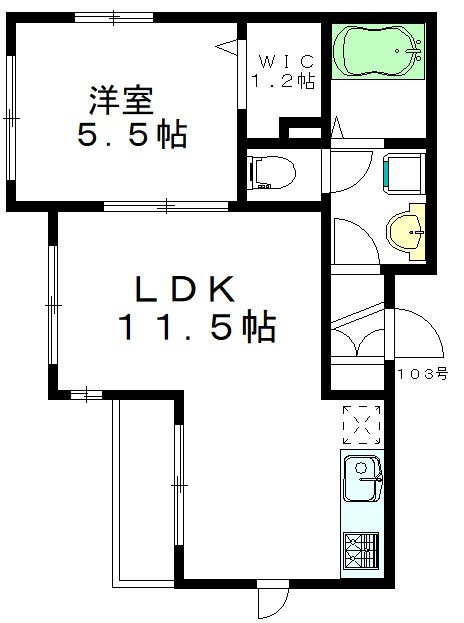 コマフラッツ 103号室 間取り
