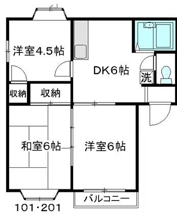 エトワールカヤマＢ  201号室 間取り