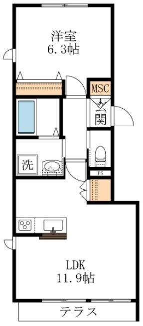 サクラテラス 101号室 間取り