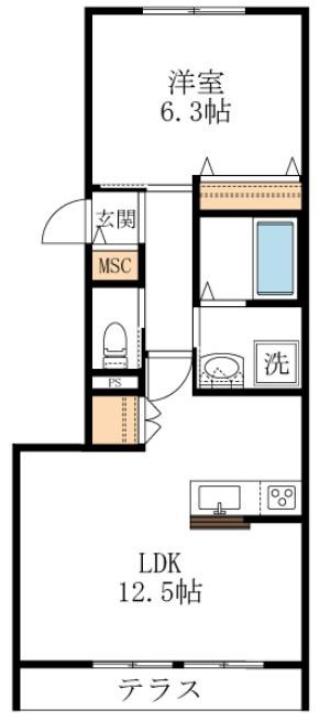 サクラテラス 102号室 間取り