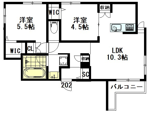 CLAIR MAISON KUGAYAMA 202号室 間取り