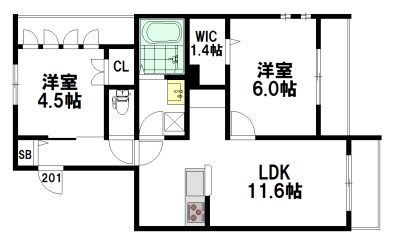 キャッスルハイツ 201号室 間取り