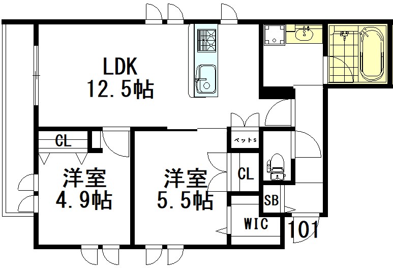 グリーンテラス調布 101号室 間取り