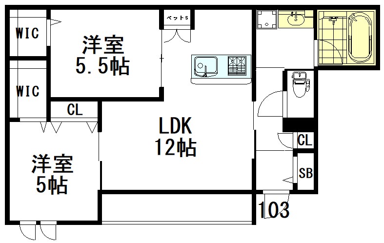 グリーンテラス調布 103号室 間取り