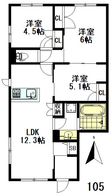 （仮称）牟礼７丁目へーベルメゾン 105号室 間取り