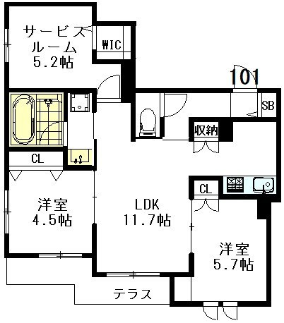 CLAIR MAISON KUGAYAMA 101号室 間取り