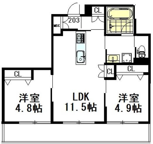 （仮称）境南町３丁目ヘーベルメゾン 203号室 間取り