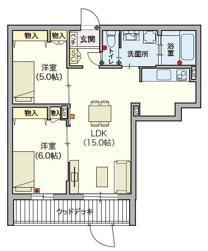 オカバ練馬平和台ヘーベルVillage 102号室 間取り
