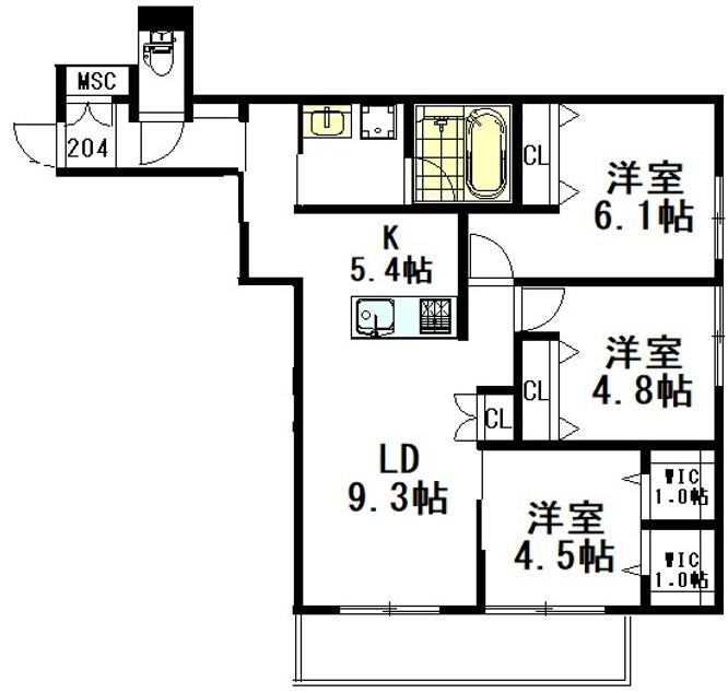 （仮称）境南町３丁目ヘーベルメゾン 204号室 間取り